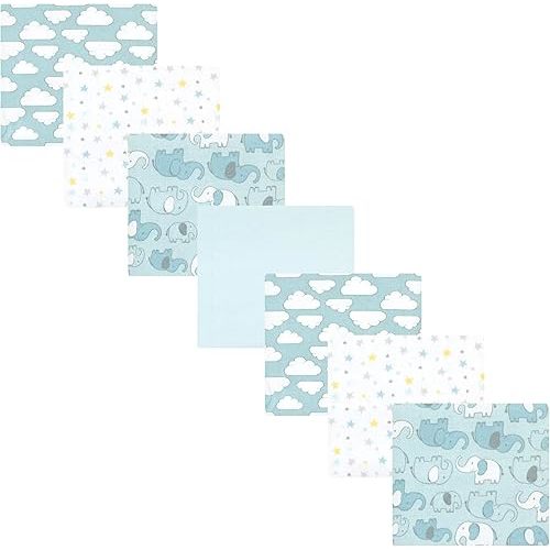 Hudson Baby Unisex Baby Cotton Flannel Receiving Blankets Bundle, Boy New Elephant, One Size