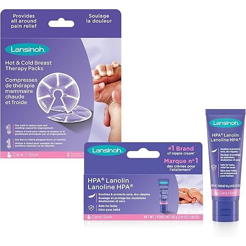 Lansinoh Breast Therapy Packs and Lanolin Nipple Cream Bundle | Breastfeeding Essentials for Moms