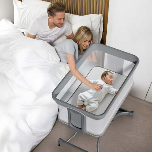 Vipsafe Baby Bassinet, Adjustable Bedside Sleeper for 0-6 Months Baby, Breathable Mesh with Wheels, Gray