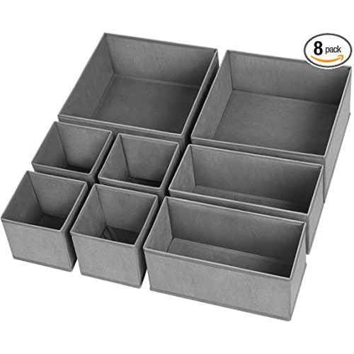 Drawer Organizer Clothes, 8 Pack Underwear Drawer Organizer, Foldable Closet Organizers and Storage Dresser Drawer Dividers for Clothes, Socks, Scarves, Ties (Gray) - Grey