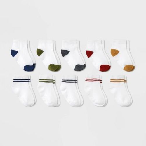 Baby 10pk Striped Ankle Socks - Cat & Jack™ 6-12M: Knit Rib Cuffs, Midweight Fabric