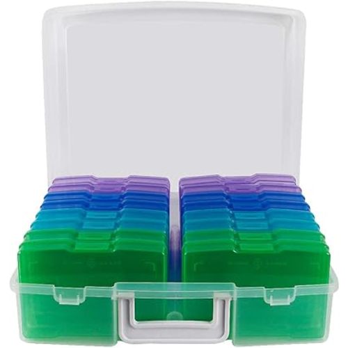 novelinks 4" x 6" Transparent Photo Storage Box – 16 Inner Photo Organizer Cases, Holds 1600 Photos, Picture Keeper Storage Containers for Photos, Cards, Stickers – Cool Color Collection