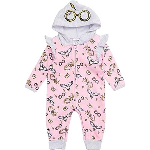 Harry Potter Baby Girls Hooded Bodysuit - Sweatshirt Fleece Zip Up One Piece Baby Girl Clothes