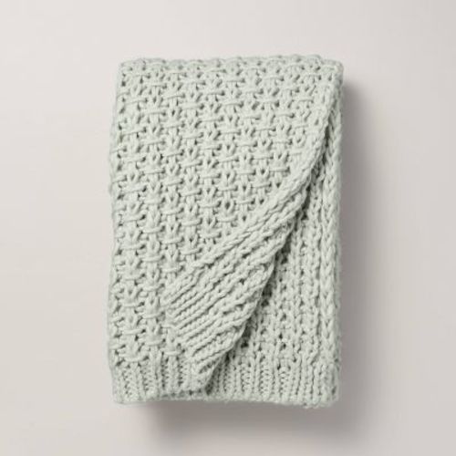 Chunky Knit Throw Blanket Light Green - Hearth & Hand™ With Magnolia: Acrylic, Farmhouse Style, Cozy & Warm 50x60"