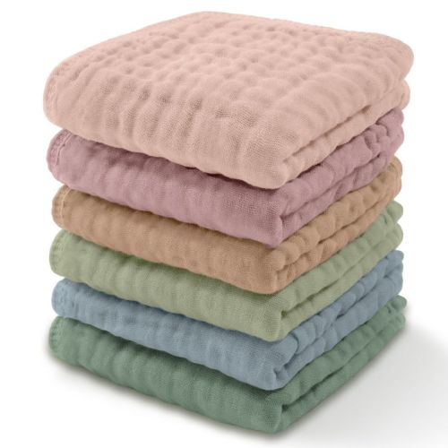 Baby Washcloths Muslin Cotton, Large 10”x10” By Comfy Cubs (multicolor, Pack Of 6)