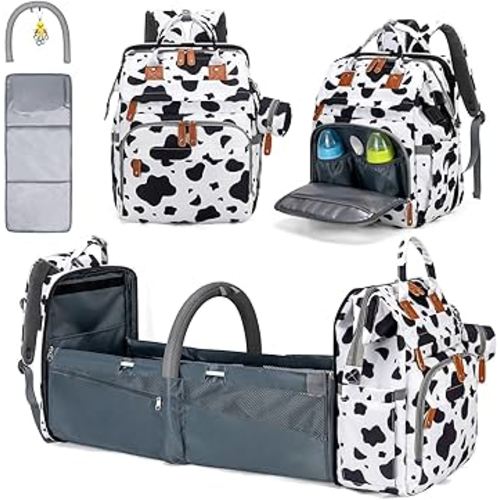 KABAQOO Diaper Bag Backpack with Detachable Changing Station, Large Capacity Baby Diaper Bags for Boys & Girls, Baby Registry Search Stuff & Shower Gifts, Newborn Essentials Must Haves, Cow