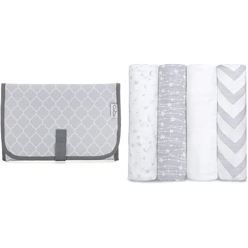 Muslin Swaddle Blankets and Baby Changing Pad Bundled by Comfy Cubs