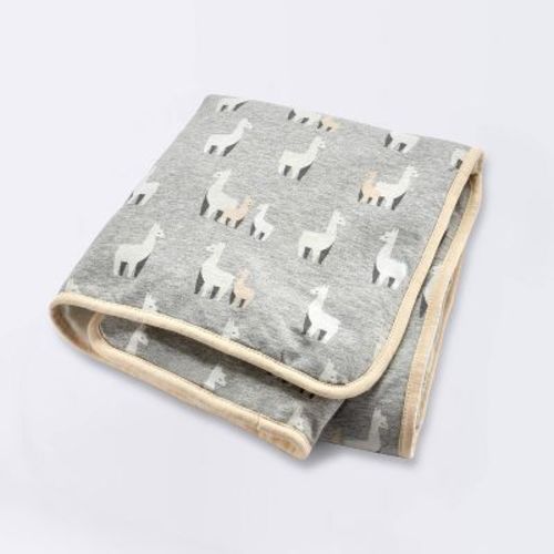 Jersey Knit Reversible Faux Fur Blanket Llamas - Cloud Island™ Gray/cream