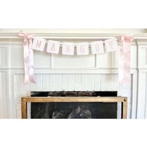 Embroidered Scallop Pendant Baby Name Banner