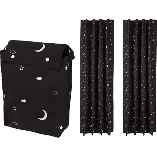 Amazon Basics Portable Window Blackout Curtain Shade with Suction Cups for Travel, 2-Pack, 50" x 78", Moon and Stars