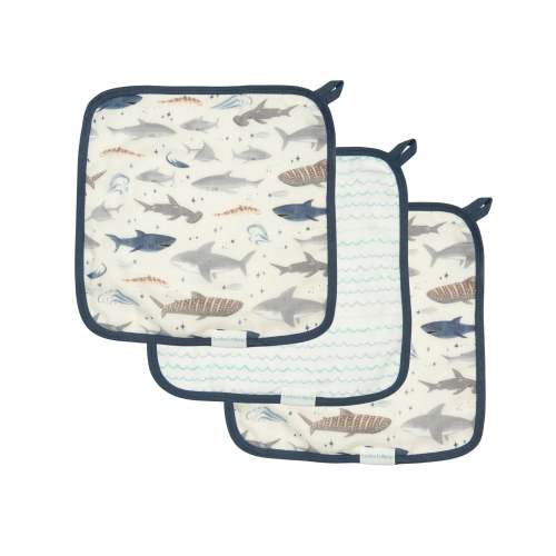 Washcloth Set - 3 Pack - Smiley Sharks