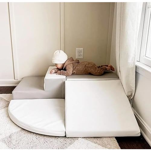 4-Piece Set Climbing Toys for Toddlers 1-3, 40''x40''x10'' Non-Toxic Toddler Climbing Toys Indoor, Indoor Baby Climb Toy Children’s Composite Toy for Crawling Climbing and Sliding, Gray & White