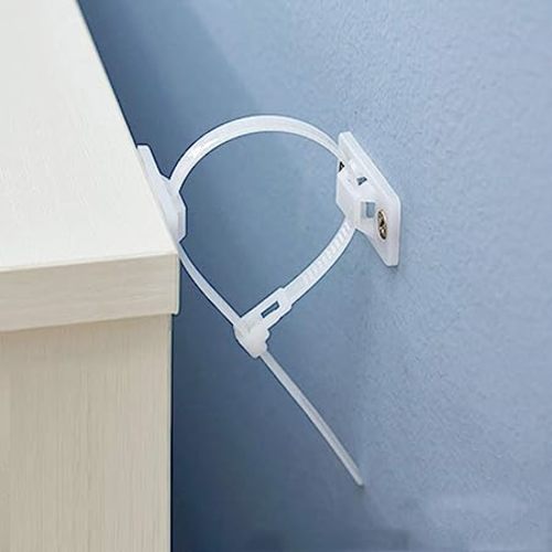 Anti-tip Furniture Wall Anchor Straps for Dresser or Bookshelf(4 Pack), Wall Anchors Baby Proofing,Adjustable Child Secure Wall Straps for Cabinet,TV Stand,Wardrobe,Drawers,Tables,Desk,Dogs.(White)