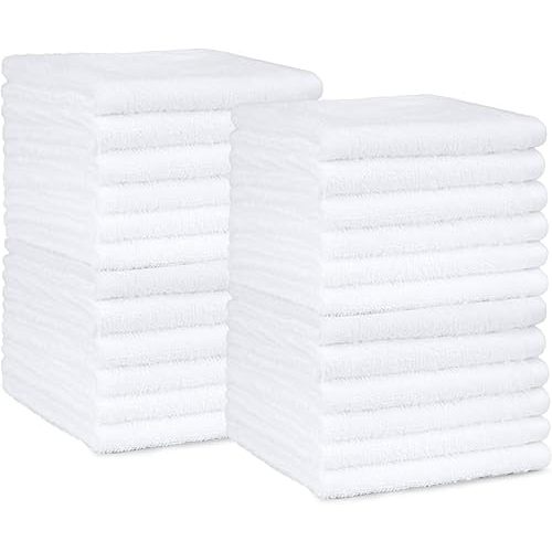 Amazon Basics 100% Cotton Washcloths for Bathroom, Fast Drying Salon Towels, Soft and Highly Absorbent, 24-Pack, White, 12 x 12 inches