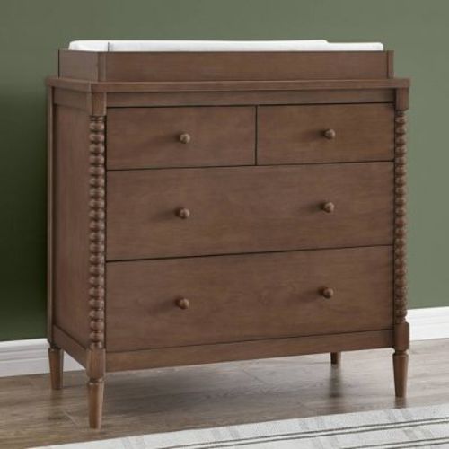 Delta Children Saint 4 Drawer Dresser with Changing Top and Interlocking Drawers - Greenguard Gold Certified - Teak Brown