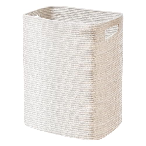 MEGASKET Large Laundry Hamper 16"x13"x22" - Tall Woven Laundry Basket, Cotton Rope Dirty Clothes Hamper, Baby Kids Nursery Wicker Laundry Basket, Bedroom Aesthetic, Soft Laundry Bin, White Hamper, 75L