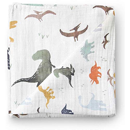 Aenne Baby Muslin Baby Swaddle Blanket Dinosaur Dino Print, Luxurious, Soft and Silky, 47x47inch (1pack), Baby boy Nursing Cover, wrap, Burp Cloth