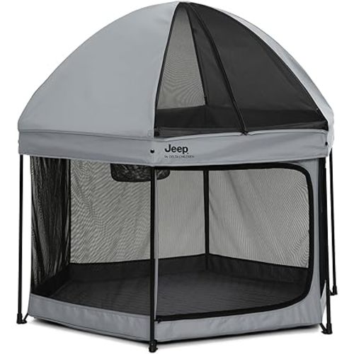 Jeep Hexagon Pop Up Play Yard with Removable Canopy | Ideal for Indoor and Outdoor Use, Grey