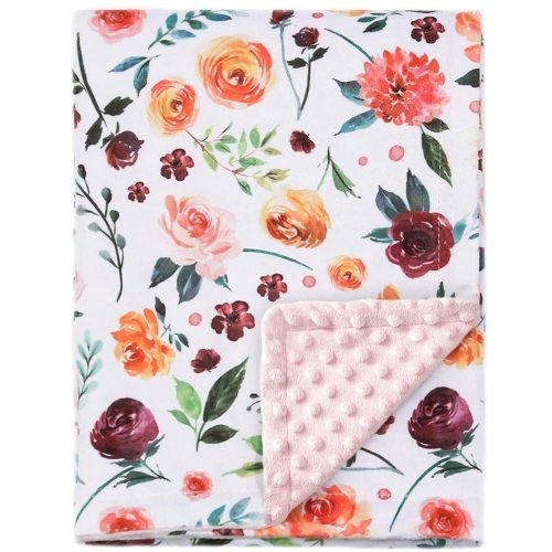 Baby Blanket Soft Minky with Double Layer Dotted Backing , Floral Multicolor Printed 30 x 40 inch