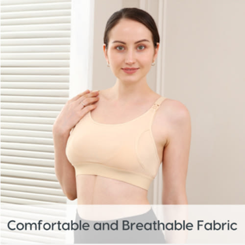 Momcozy Hands-Free Pumping Bra - Beige, S