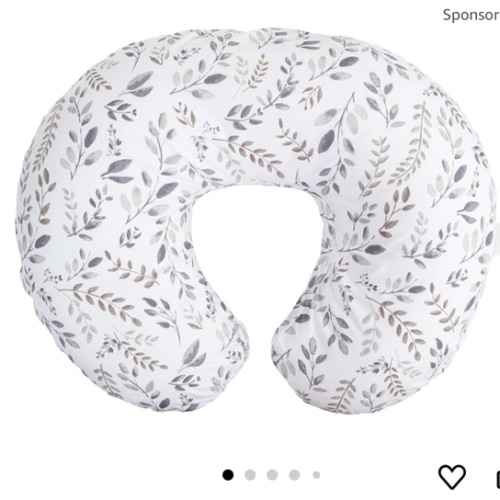 Boppy Original Nursing Pillow, Gray Taupe Leaves, Ergonomic Nursing Essentials for Bottle and Breastfeeding, Firm Fiber Fill, with Removable Pillow Cover, Machine Washable