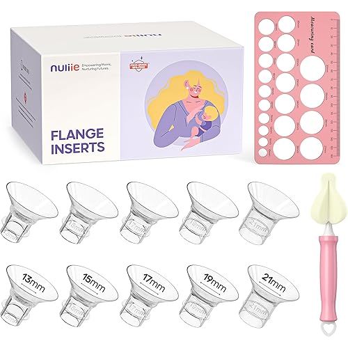 Nuliie 10PCS Flange Sizing Kit 13/15/17/19/21mm for 24mm Flange/Shield of Most Pumps, Silicone Flange Insert for Momcozy/Spectra/Bellababy Breast Pump, Breastfeeding Essential Pumping Kit for Moms