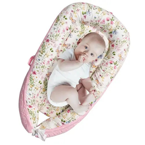 AMAWMW Baby Lounger for Newborn Infant Baby Nest Sleeper for 0-12 Months Portable Adjustable Washable Lounger Cover for Co Sleeping Removable Slipcover Lounger Pillow Floor Seat for Travel Essentials