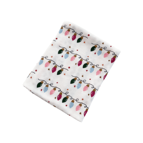 Organic Cotton Waffle Swaddle, Pink Christmas Lights