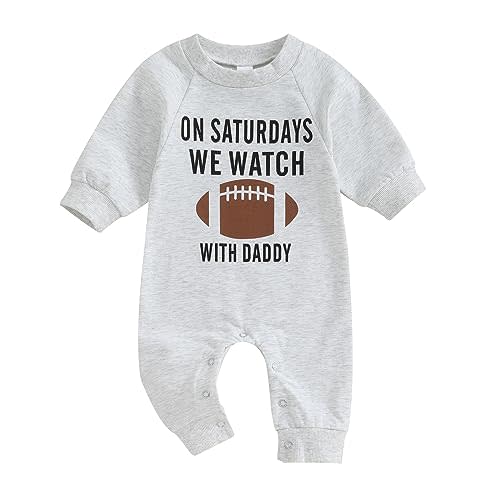 Honganda Infant Baby Boys Girls Football Season Jumpsuit Watch Football with Daddy Funny Romper Playsuit Sweatshirt
