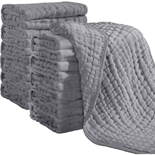Looxii Muslin Burp Cloths 100% Cotton Muslin Cloths 12 Pack Large 20''x10'' Extra Soft and Absorbent Baby Burping Cloth for Boys and Girls (Grey)