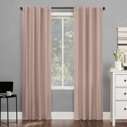 40"x96" Sun Zero 100% Blackout Cyrus Thermal Back Tab Curtain Panel Blush: Energy Efficient, Noise Reduction, Indoor Use