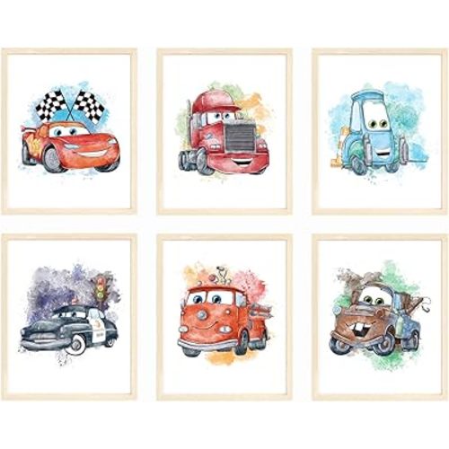 Nistio® Cars Movie Poster Prints, Cars Movie Poster Wall Art Decor, Lightning McQueen, Set of 6, 8x10 inches (Unframed)