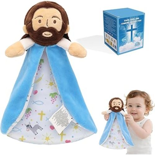 Security Blanket, Baby Lovey with Soft Minky Velour, Baptism for Boys and Girls, 13.8 Inch Jesus Stuffed Snuggle Toy, Newborn Essentials Birthday
