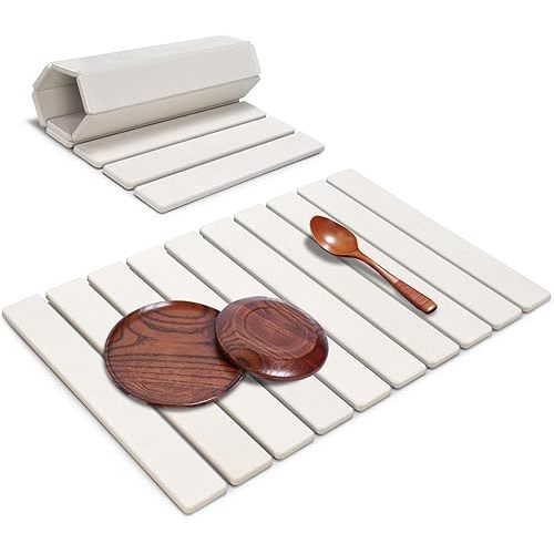 Large Stone Dish Drying Mats for Kitchen Counter, 24"(L)×16"(W), Quick Drying Collapsible Dish Drying Mat, Absorbent Eco-Friendly Diatomaceous Earth Mats for Dishes Bottles, Match Any Countertop