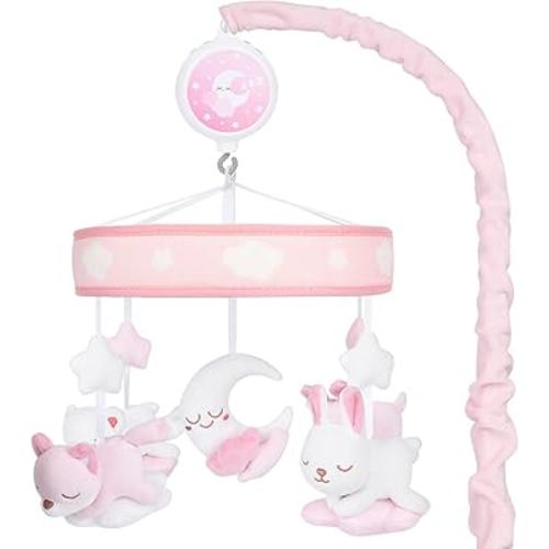 Crib Mobile for Girls, Baby Mobile for Crib with 12 Lullabies Digital Musical Box, 3 Modes, Volume & Songs Control, Pink Design for Nursey Decor
