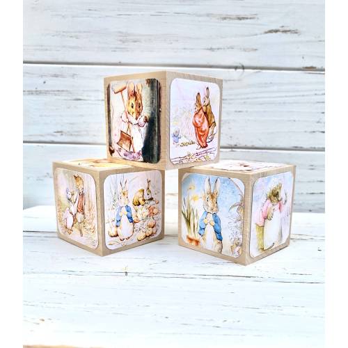 Beatrix Potter - Wood Blocks - Peter Rabbit - Nursery Room Decor - Baby Girl Nursery - Shelf Decor - 2 Inch Blocks