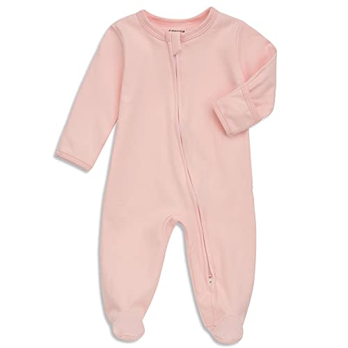 Aablexema Baby Footed Pajamas with Mitten Cuffs - Unisex Newborn Infant 2 Ways Zipper Cotton Footie Pjs