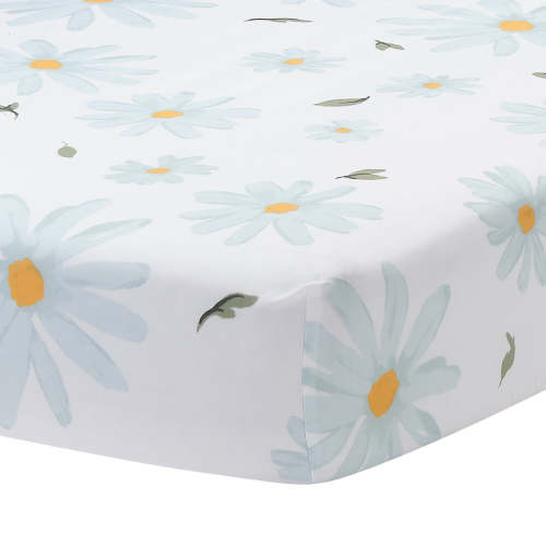 Sweet Daisy 100% Cotton White/Blue Floral Baby Fitted Crib Sheet – Lambs & Ivy