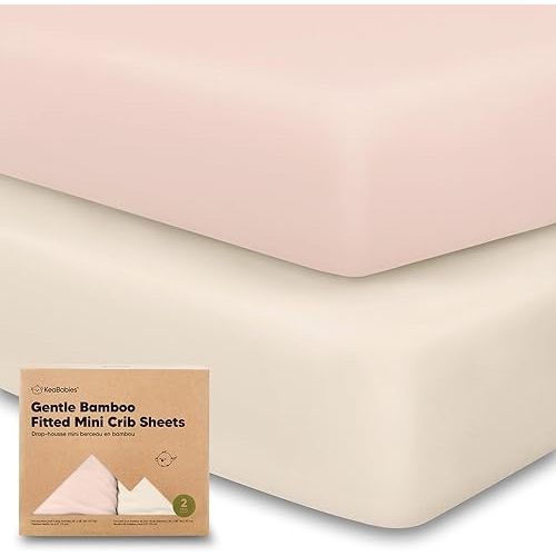 Pack and Play Sheets Fitted, 2-Pack Mini Crib Sheets - Pack N Play Sheets, Organic Fitted Crib Sheet for Pack and Play Mattress, Playard Baby Crib Sheets, Crib Sheets Neutral for Boys, Girls (Cameo)