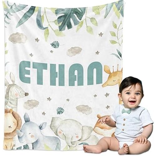 Personalized Baby Blanket with Name, Custom Baby Blankets for Girls Boy Kids, Customized Baby Stuff, Soft Flannel Blankets in Toddler Gifts for Christmas Birthday, Infant Newborn Shower Items