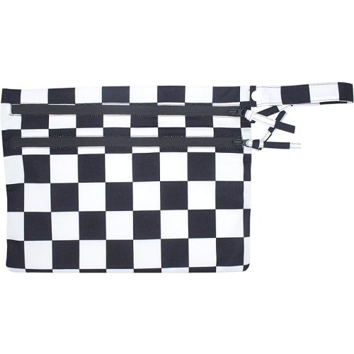 BapronBaby Checkerboard Wet Dry Bag - Waterproof Two Zipper Pockets - Reusable for Mealtime, Diapers, Stroller, Snacks, Swimsuits - Machine Washable - 11" x 9"