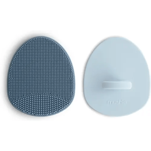 mushie Baby Bath Cradle Cap Brush | Soft Silicone Bristles for Dry Skin, Eczema, & Cradle Cap Treatment | 2-Pack (Tradewinds/Periwinkle)