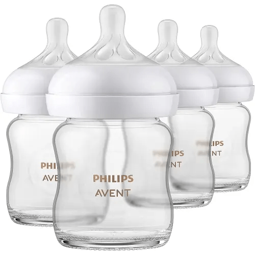 Philips AVENT Glass Natural Baby Bottle with Natural Response Nipple, Clear, 4oz, 4pk, SCY910/04