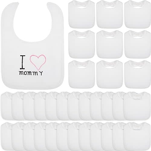 Toulite 50 Pcs White Bibs for Baby Washable Reusable Waterproof Feeder Bibs Cotton Baby Bibs with Double Sided Design