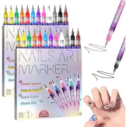 12 Colors Nail Art Pens Set, Nail Art Markers Polish Pen for 3D Nail Art, Drawing Painting Liner Brush for DIY Nail Art Beauty Adorn Manicure Tool (24 colors)