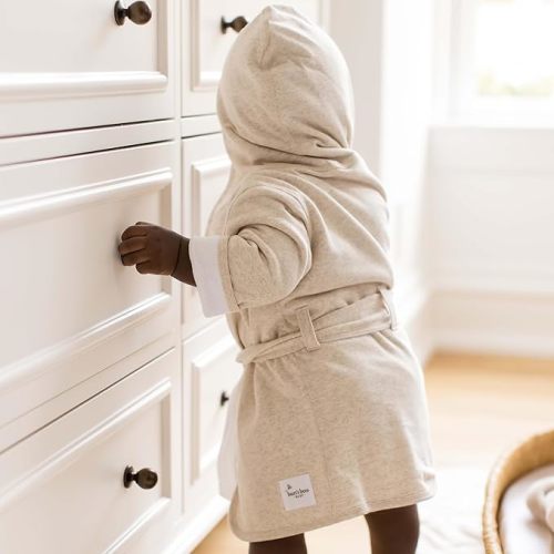 Burt's Bees Baby Infant Hooded Robe Organic Knit Terry Unisex Bathrobe, Newborn Bath Essentials, Unisex Boys and Girls, Size 0-9 Months Old