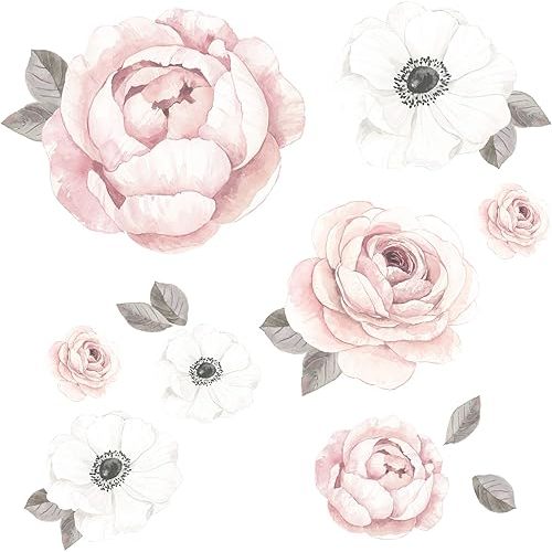 Lambs & Ivy Floral Garden Large Pink/White Watercolor Flowers Wall Decals