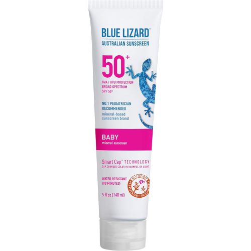 Blue Lizard BABY Mineral Sunscreen with Zinc Oxide, SPF 50+, Water Resistant, UVA/UVB Protection with Smart Cap Technology - Fragrance Free, , 5 oz. Tube