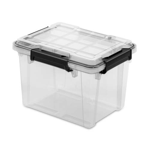 (3 pack) Sterilite 19 Quart Small Gasket Box, IP68 WaterProof Clear Plastic Storage Bin with Lid, Gasket Seal and Durable Latches, Clear
