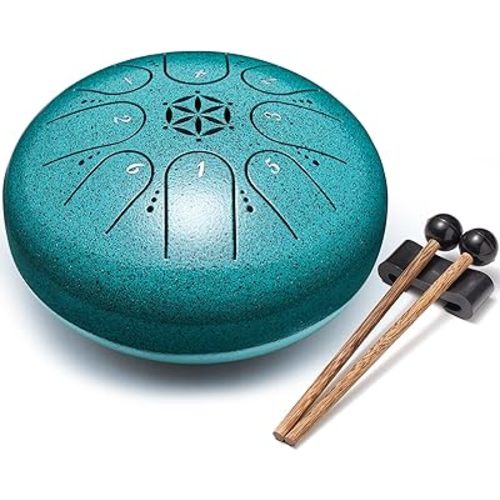 Steel Tongue Drum Percussion: 6 Inch 8 Notes Musical Instruments, Music Gifts for Family Friends (Malachite)